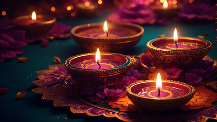 Diwali background design with diya lamp featuring a unique combination of bold shapes and patterns
