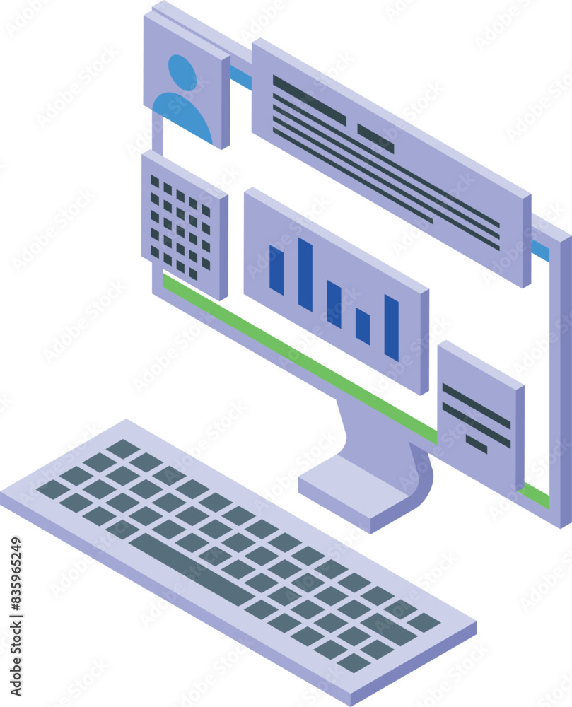 Wall mural vibrant isometric illustration of a modern desktop computer with keyboard