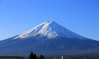 peak of fuji mountain in Kawaguchi with high amount of snow falling in winter