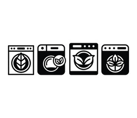 sustainable washing machine ecology icons symbol vector design black white sign illustration template sets