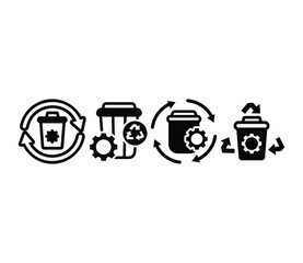 waste management garbage recycle icons sign symbol vector design simple black white illustration templates collections sets