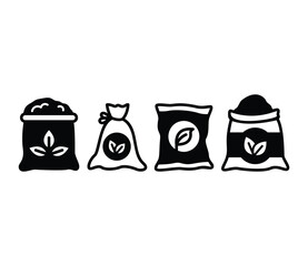eco fertilizer bag compost organic nature icons symbol vector design simple black white colors illustration collections sets