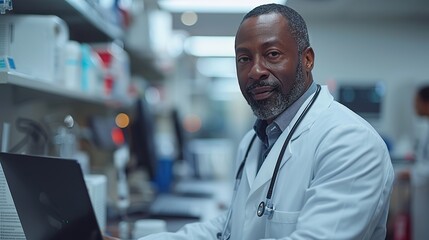 Fototapeta premium doctor working on laptop in hospital. stock image