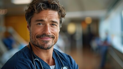 Fototapeta premium portrait of a smiling professional doctor in hospital.illustration
