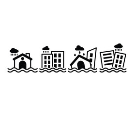 flooding house home building icons symbol vector design simple black white colors illustration collections sets isolated