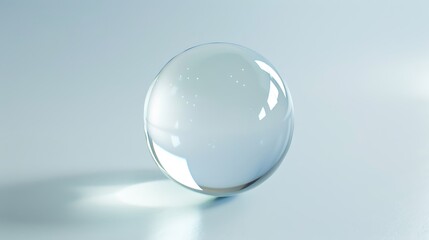 Clear water droplet, detailed and reflective, isolated on a white surface.