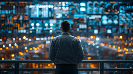 Petrochemical Plant Operations Manager: A Blend of Proficiency and Oversight in a Control Room Setting | Corporate and Industrial Advertisement Ready | Photo Stock Concept