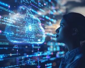 and Machine Learning Algorithms Running on a Cloud Computing Platform Data Scientist Observing Advanced Digital Analytics