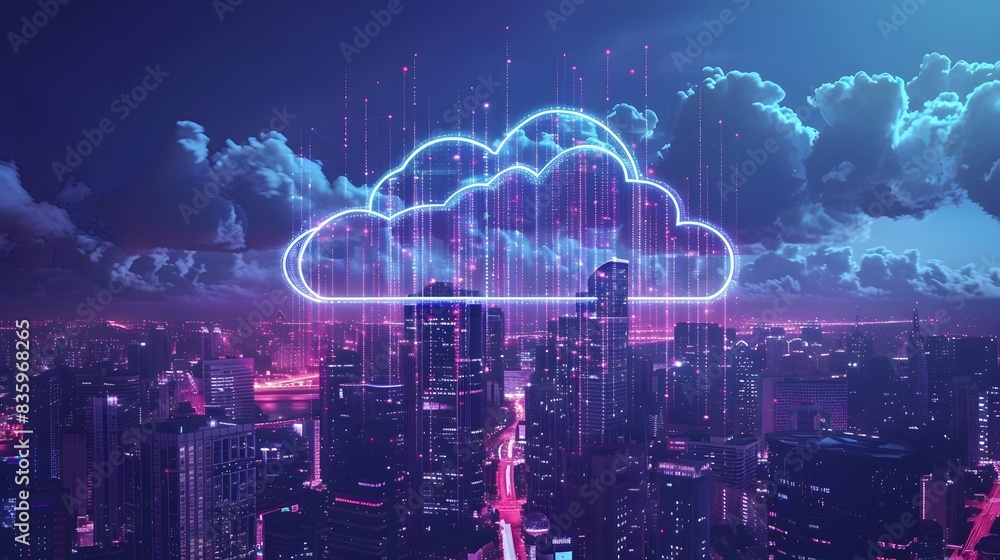 Poster iot devices sending data to cloud server smart city concept visualization