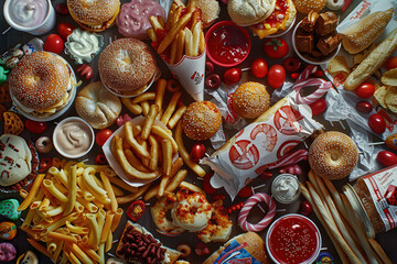 National Junk Food Day. Close up  of different junk food in market
