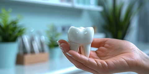 Promoting Dental Health Dentist's Hand Holding Tooth as Reminder of Essential Oral Hygiene Practices