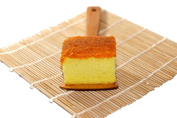 Bakery cake topping with Foi Thong Dessert white background and isolated picture.