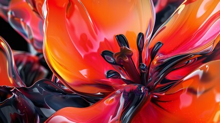 Liquid Elegance: Ferrofluid tulip petals undulate gracefully in wavy patterns, an elegant dance of liquid beauty.