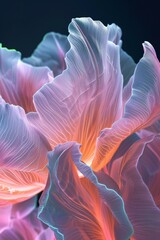 Obraz premium Luminous Tulip Veins: Intricate patterns of tulip petals in extreme close-up traced by electric wavy lights.