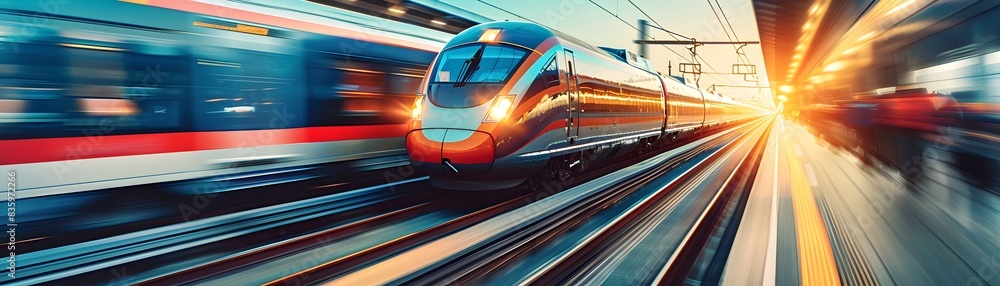 Poster high speed bullet train controlled by precision railway technology technology concept