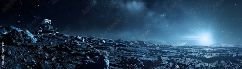 Poster space rover transmitting data from distant planet in technology concept
