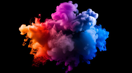 Fototapeta premium colorful smoke explosion on black background. Abstract colorful color paint splash in water, ink clouds for design element 