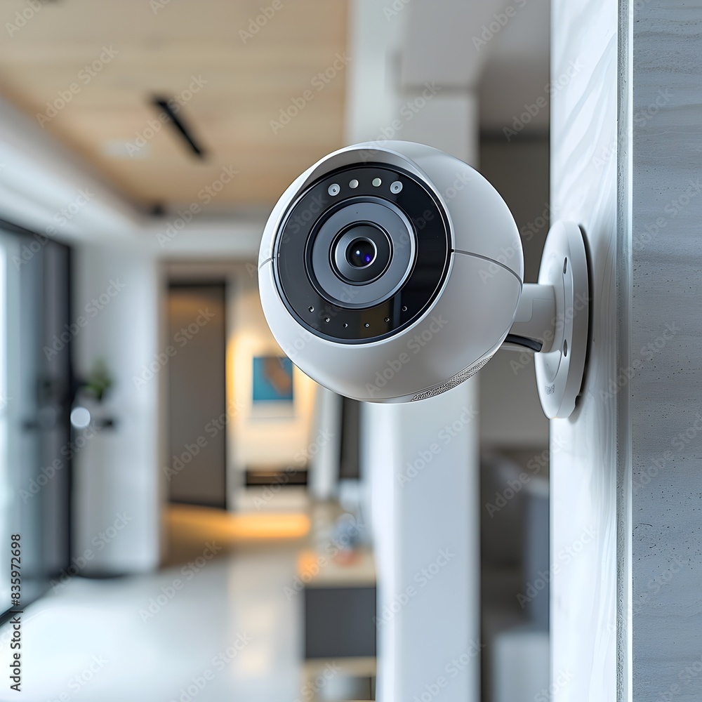 Poster home security system with connected and motion sensors being setup technology concept