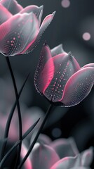 Neon Tulip Elegance: Tulip blooms showcasing elegant neon veins and dots, adding a touch of sophistication in tones of pink and gray.