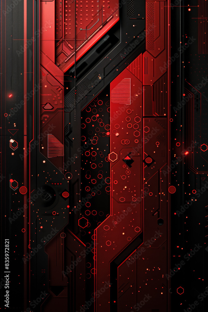 Poster sleek red and black hexagon and dot design for a technological edge.