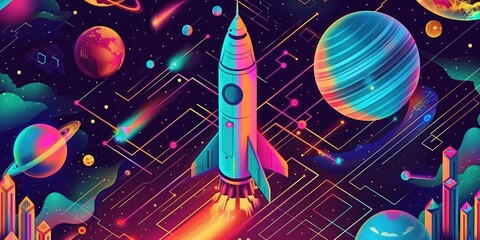 Neon Space Mission with Planets