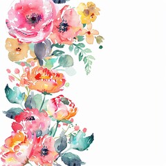 Mothers Day flowers, watercolor floral border, watercolor illustration, isolate on white background,