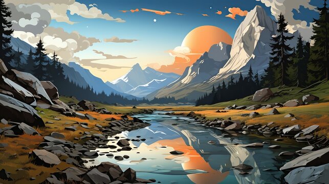 A virtual reality headset immersed in a surreal landscape, transporting users to the cutting edge of immersive technology. Painting Illustration style, Minimal and Simple,