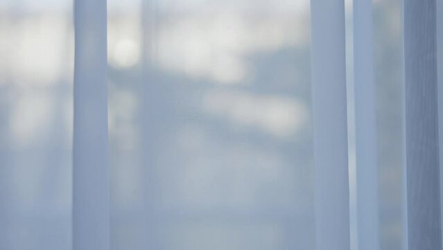 風で揺れるレースカーテンの風景動画