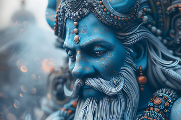 An intricately detailed statue of an Indian god, showcasing rich cultural heritage and spiritual significance.