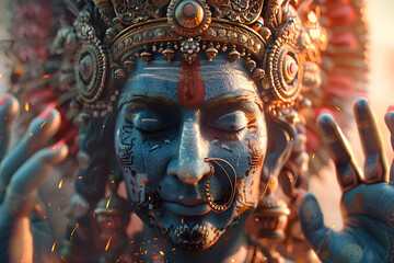 Obraz premium An intricately detailed statue of an Indian god, showcasing rich cultural heritage and spiritual significance.