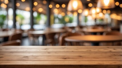 empty beautiful wood table top counter and blur bokeh