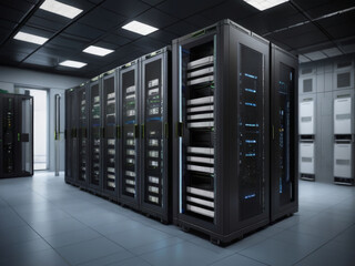 server room with servers Server racks in server room data center server rack with servers
