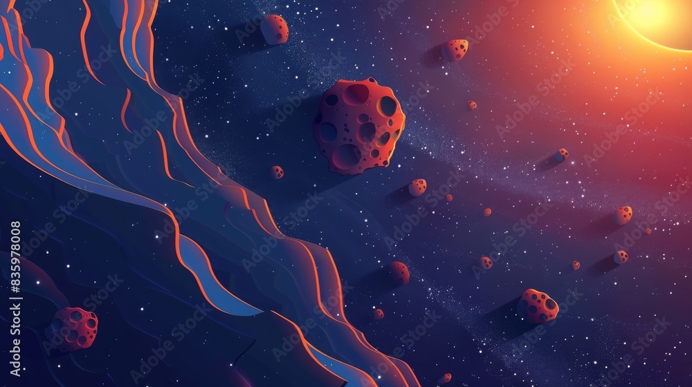 Wall mural a space scene with a large rock in the middle