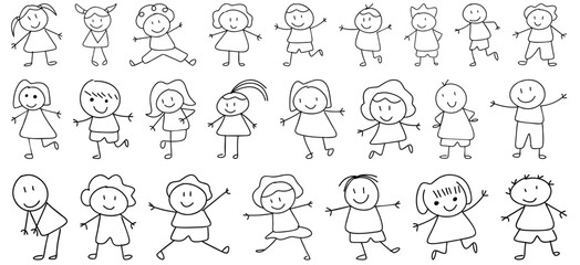 Set of Kid Stick Figure Doodle, Kid Stick Figure, Stick Figure Clipart
