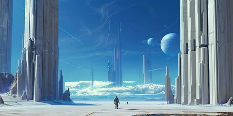 Futuristic Cityscape with Tall Structures