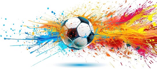 Vibrant Soccer Ball Speeding Through a Colorful Explosion of Artistic Paint Strokes, Generative AI