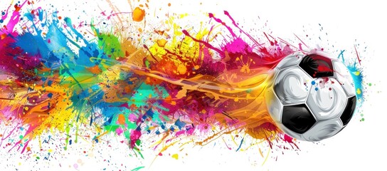Vibrant Soccer Ball Speeding Through a Colorful Explosion of Artistic Paint Strokes, Generative AI