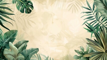 Lush Tropical Leaves on Textured Background: A Serene Botanical Art Piece, Generative ai