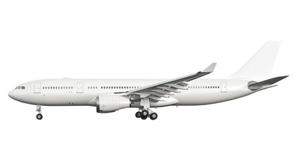 Side View of Commercial Airplane Isolated on Transparent or White Background, PNG