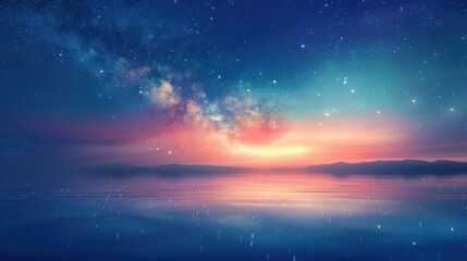 Fototapeta premium Stunning Night Sky Over Serene Water Reflects the Universe's Beauty, Generative ai