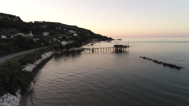 Costa dei Trabocchi Abruzzo Drone view along Adriatico coast in Italy