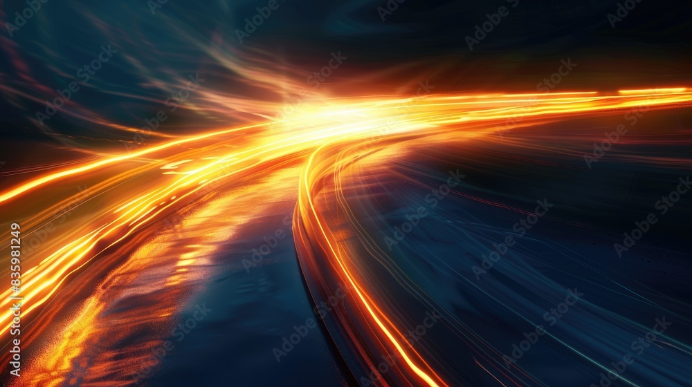 Poster abstract image of a glowing arrow trail, creating a sense of motion and speed.