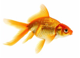 Fototapeta premium Detailed Close-up of a Vibrant Orange Goldfish Isolated on White Background - Generative AI