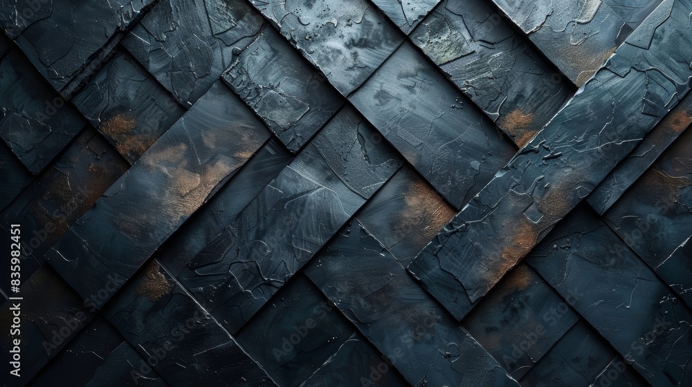 Poster abstract close-up of textured dark slate tiles, showcasing intricate patterns and unique shading for