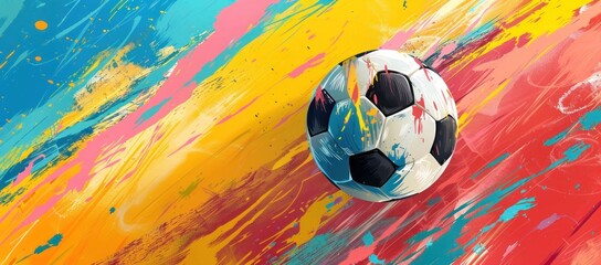Soccer Ball Blazing Across a Canvas of Bright Abstract Colors, A Fusion of Art and Sport, Generative AI