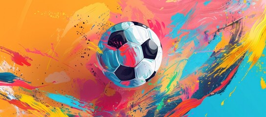Soccer Ball Blazing Across a Canvas of Bright Abstract Colors, A Fusion of Art and Sport, Generative AI
