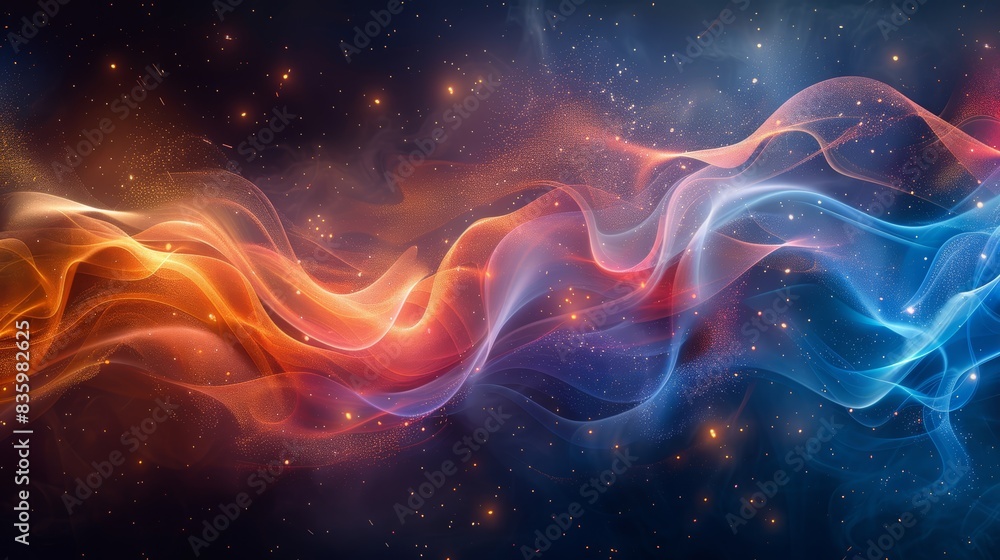 Poster abstract colorful wavy lines forming a vibrant and dynamic background with a cosmic and ethereal eff