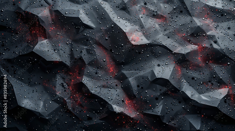 Poster abstract dark geometric background with 3d polygonal shapes and futuristic red accents creating a mo
