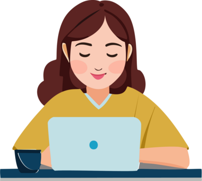 カフェでパソコン作業をする女性