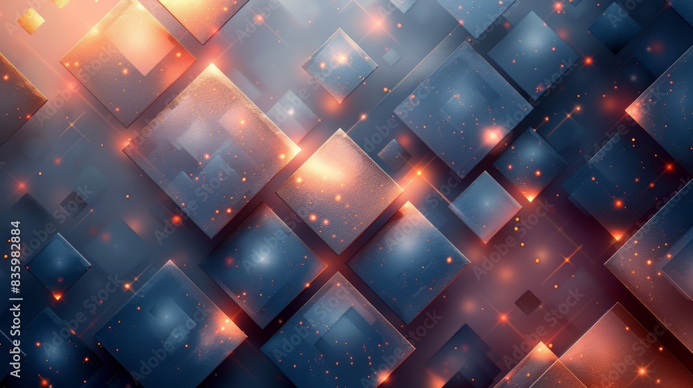 Poster abstract digital background with glowing cubes and light particles, perfect for technology and futur